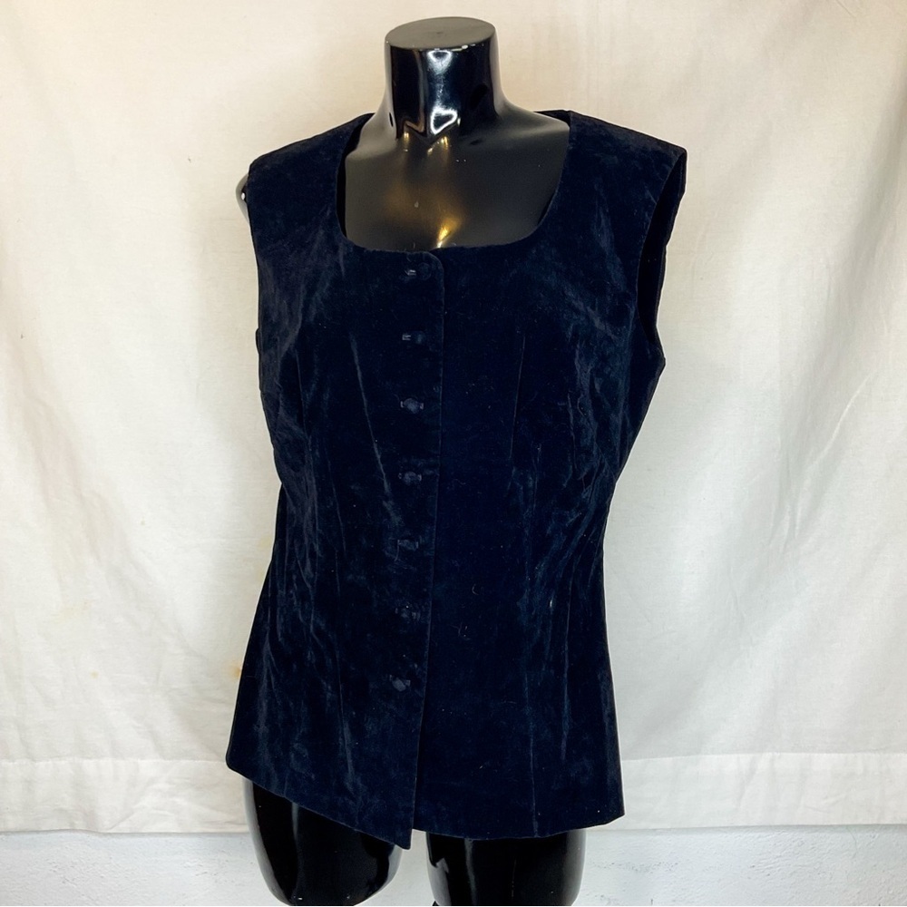 VINTAGE Elegant Black Velvet BUTTON UP Women's Top